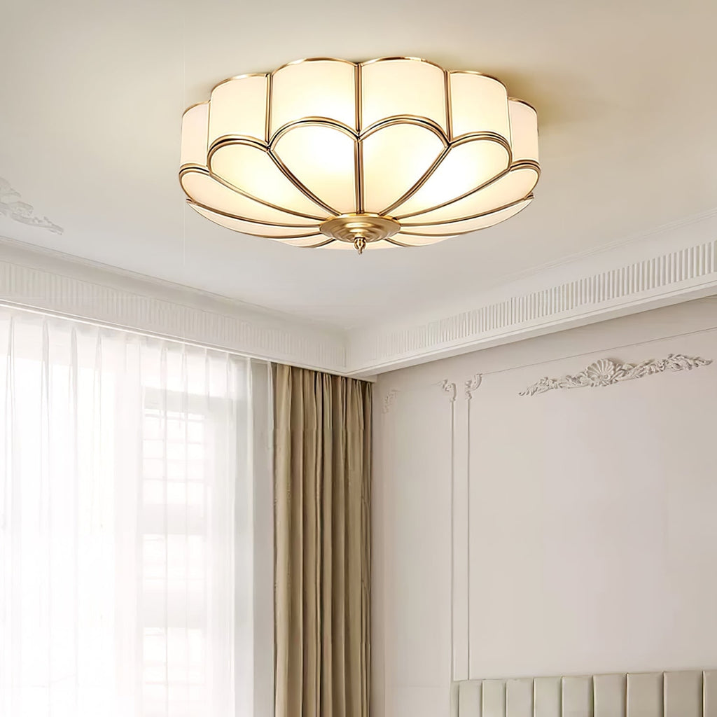 Semi Flush Mount Lighting with Scalloped Glass Dome and Brass Frame Ceiling - Image 7