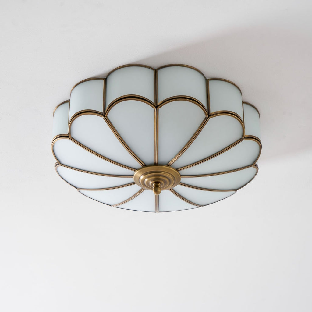 Semi Flush Mount Lighting with Scalloped Glass Dome and Brass Frame Ceiling - Image 70