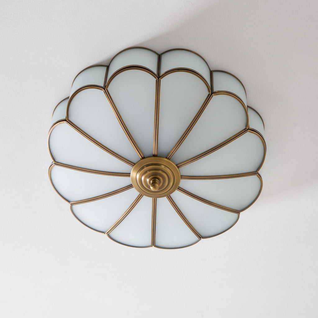 Semi Flush Mount Lighting with Scalloped Glass Dome and Brass Frame Ceiling - Image 71