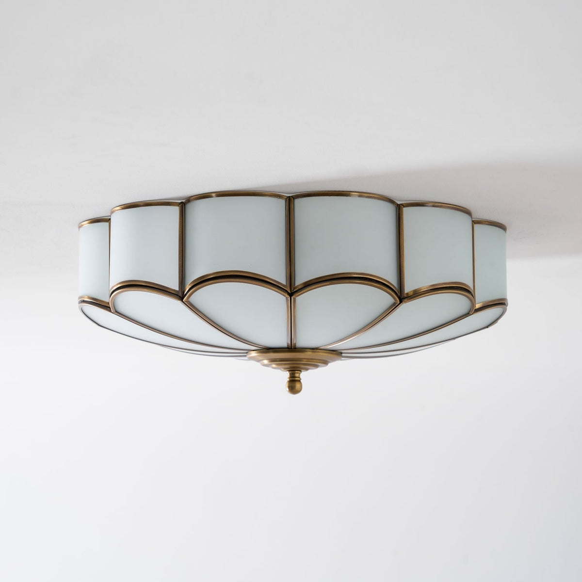 Semi Flush Mount Lighting with Scalloped Glass Dome and Brass Frame Ceiling - Image 72