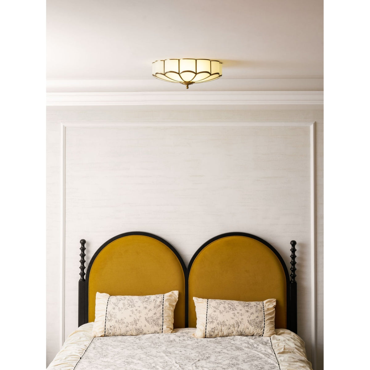 Semi Flush Mount Lighting with Scalloped Glass Dome and Brass Frame Ceiling - Image 75