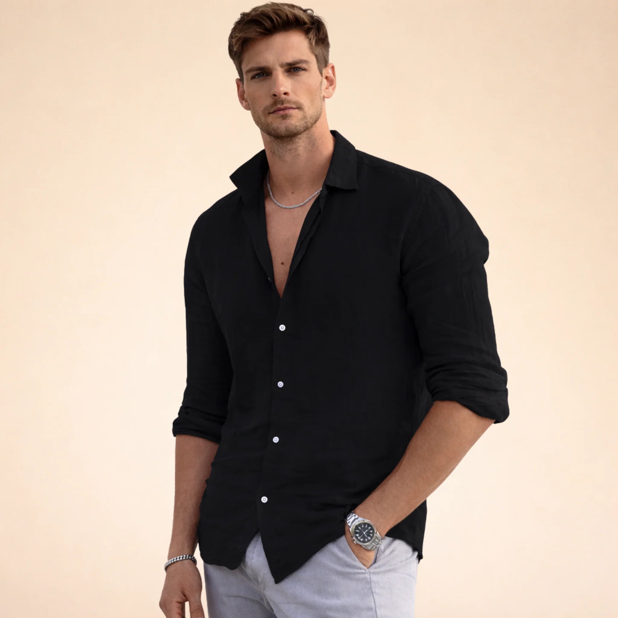 Serena | Camicia Lino Maniche Lunghe Nero