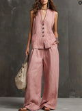 Serena | Completo Donna Gilet e Pantalone Lino Rosa
