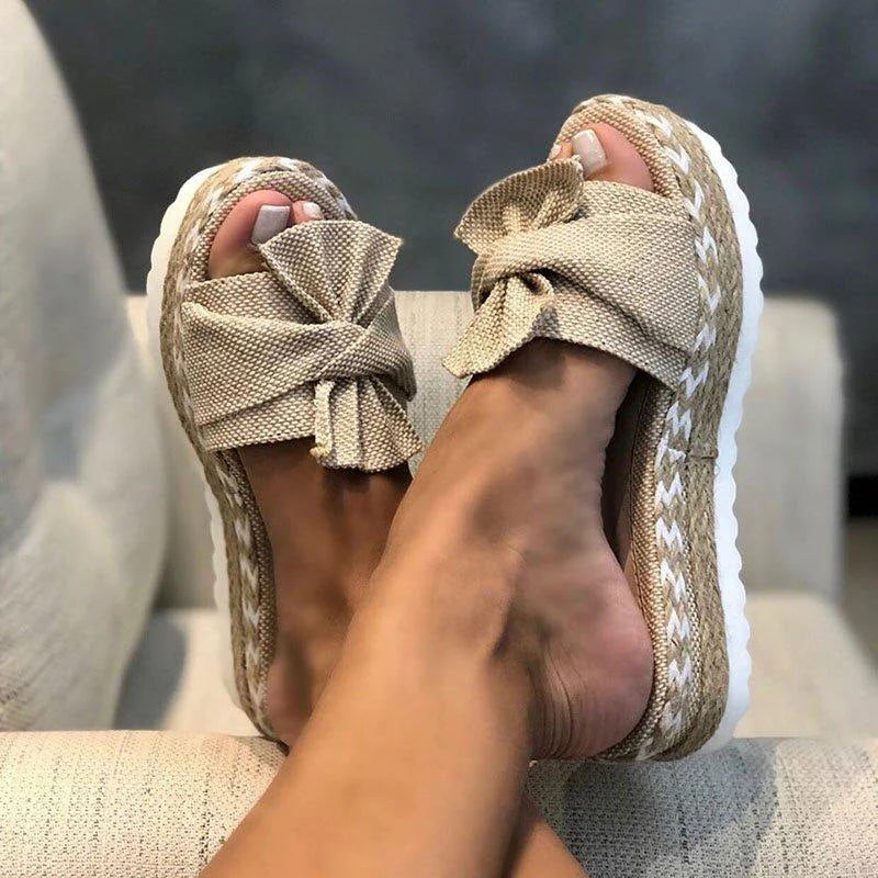 Silvia | Sandali Donna Fiocco Zeppa Intrecciata Cachi