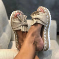Silvia | Sandali Donna Fiocco Zeppa Intrecciata Cachi