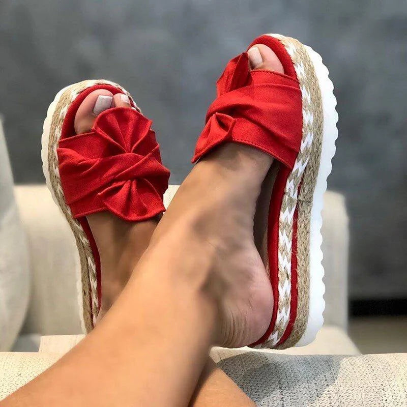 Silvia | Sandali Donna Fiocco Zeppa Intrecciata Rosso