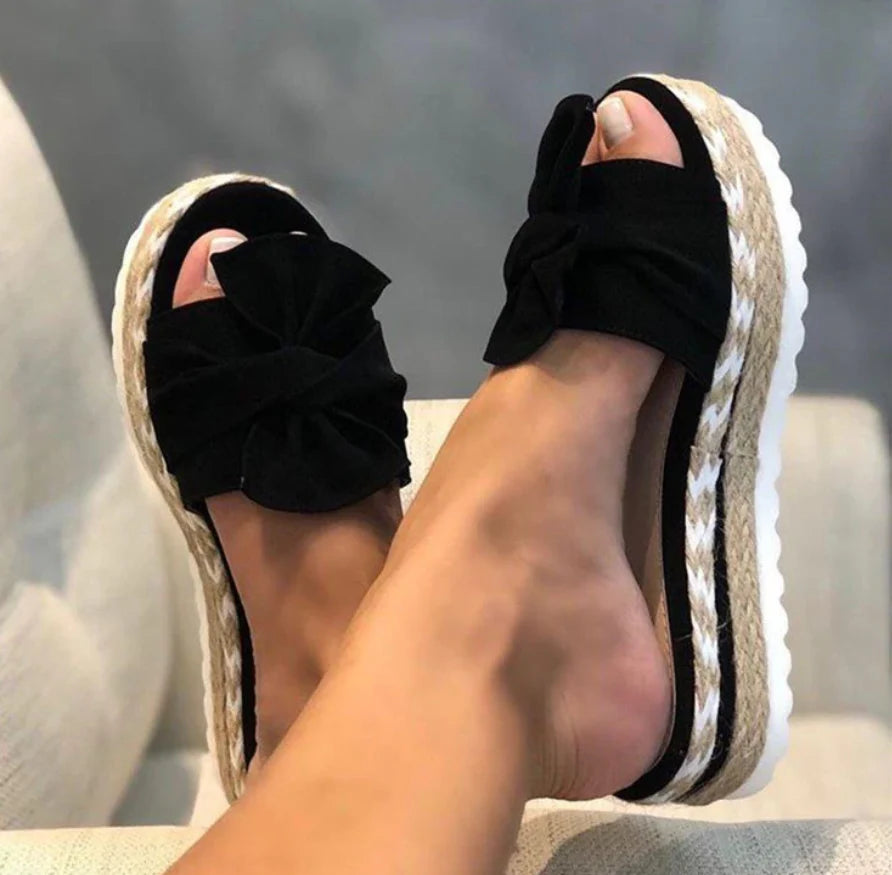 Silvia | Sandali Donna Fiocco Zeppa Intrecciata Nero