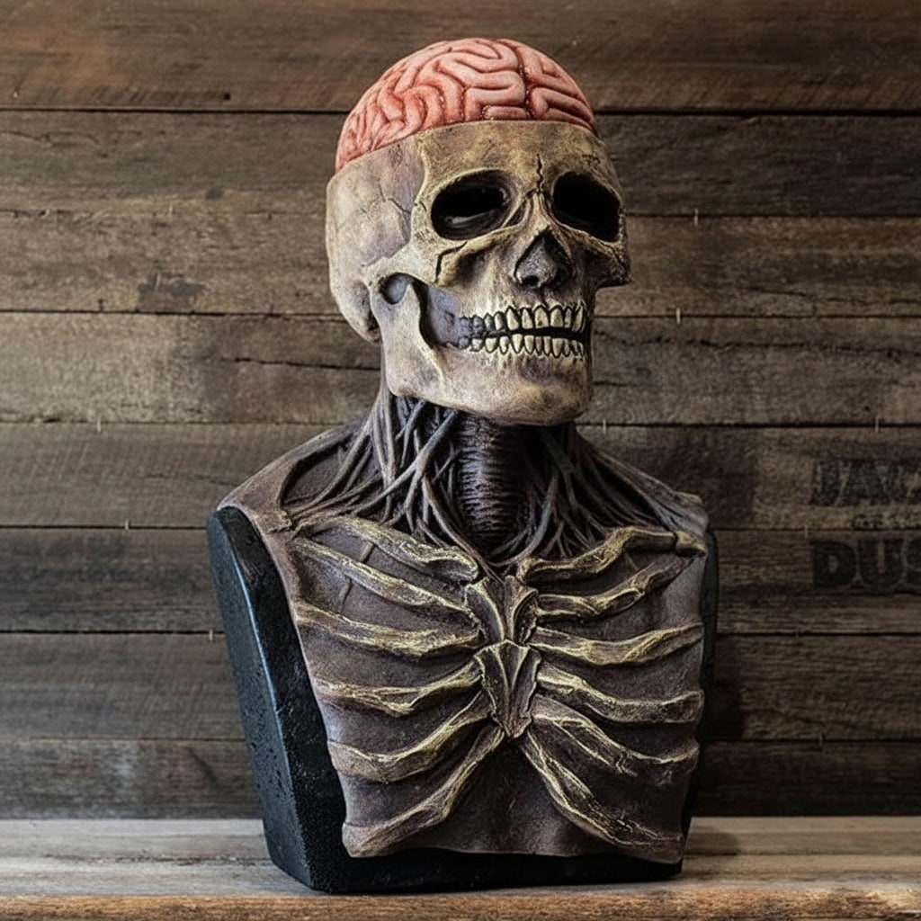 Skull Mask for Halloween with Exposed Brain and Skeleton Chest Plate Latex - Image 1