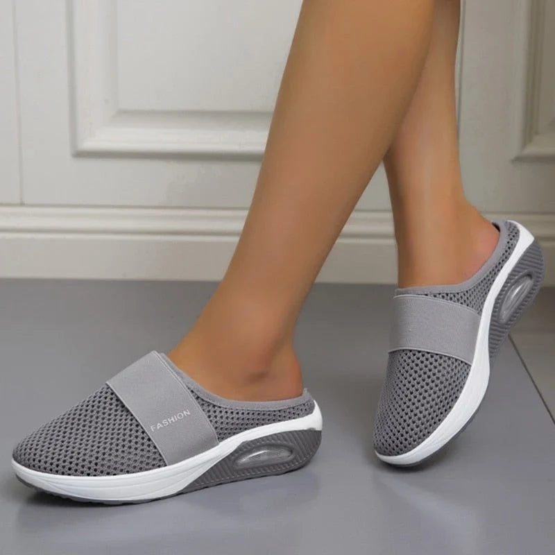 Slip-On Sneakers with Air Cushion Mesh Upper and Backless Mule Design - Image 2