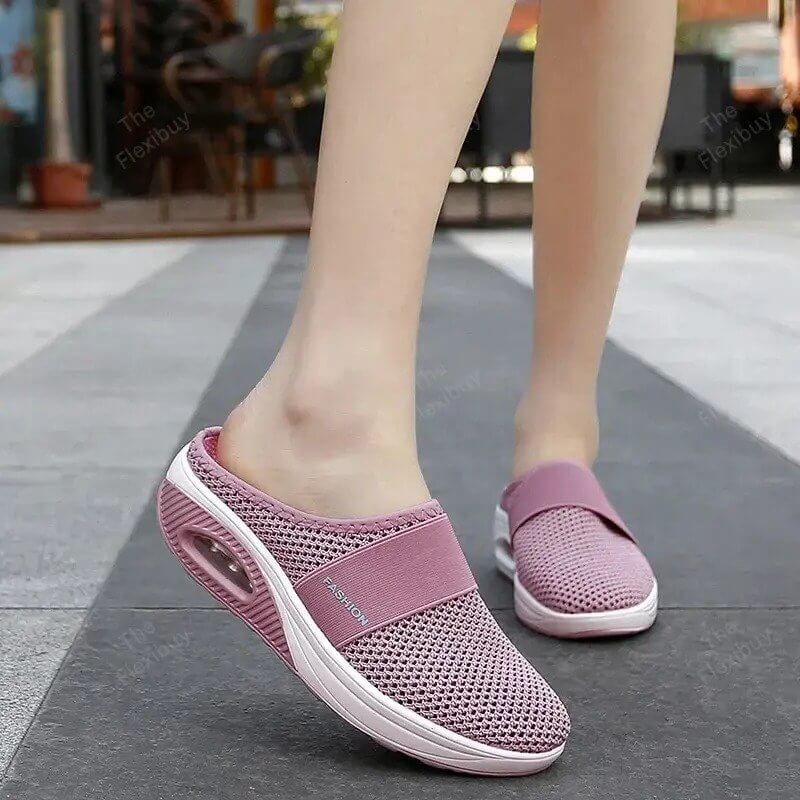 Slip-On Sneakers with Air Cushion Mesh Upper and Backless Mule Design - Image 4