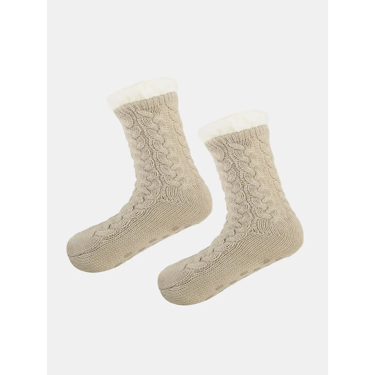 Slipper Socks with Grippers and Grips Hospital Non Slip Sherpa Lined Cable Knit - Image 2