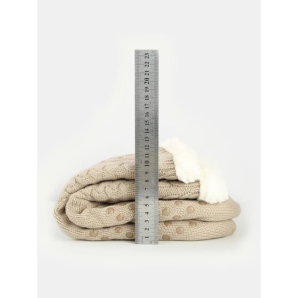 Slipper Socks with Grippers and Grips Hospital Non Slip Sherpa Lined Cable Knit - Image 3