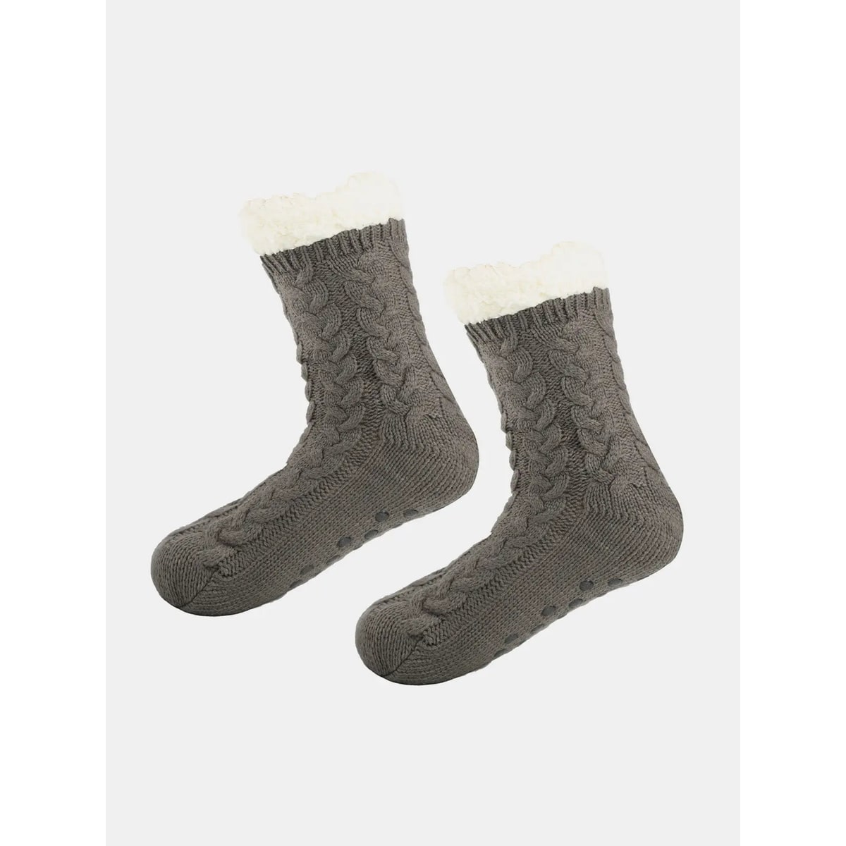 Slipper Socks with Grippers and Grips Hospital Non Slip Sherpa Lined Cable Knit - Image 7