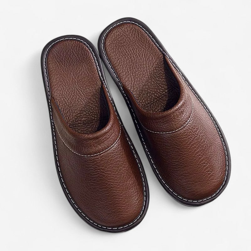 Slippers with Arch Support Comfy Faux Leather Indoor House Closed Toe Slip-On - Image 1