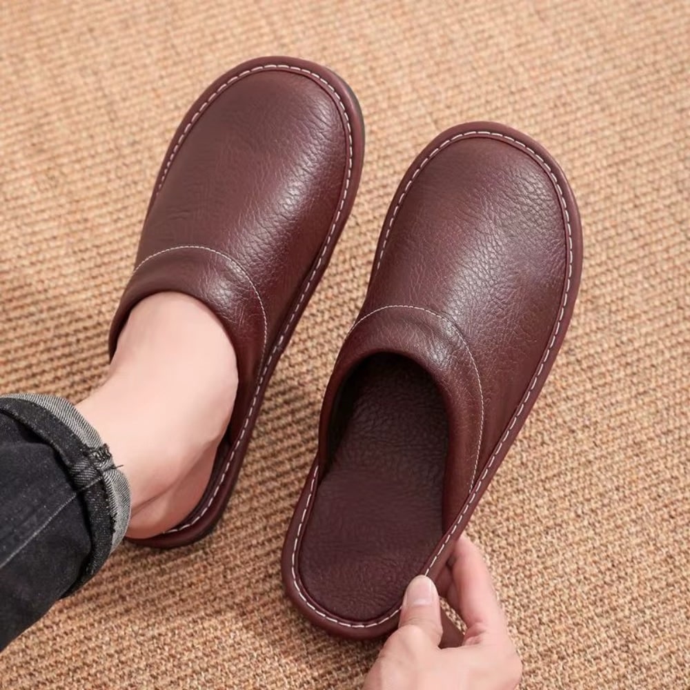 Slippers with Arch Support Comfy Faux Leather Indoor House Closed Toe Slip-On - Image 7