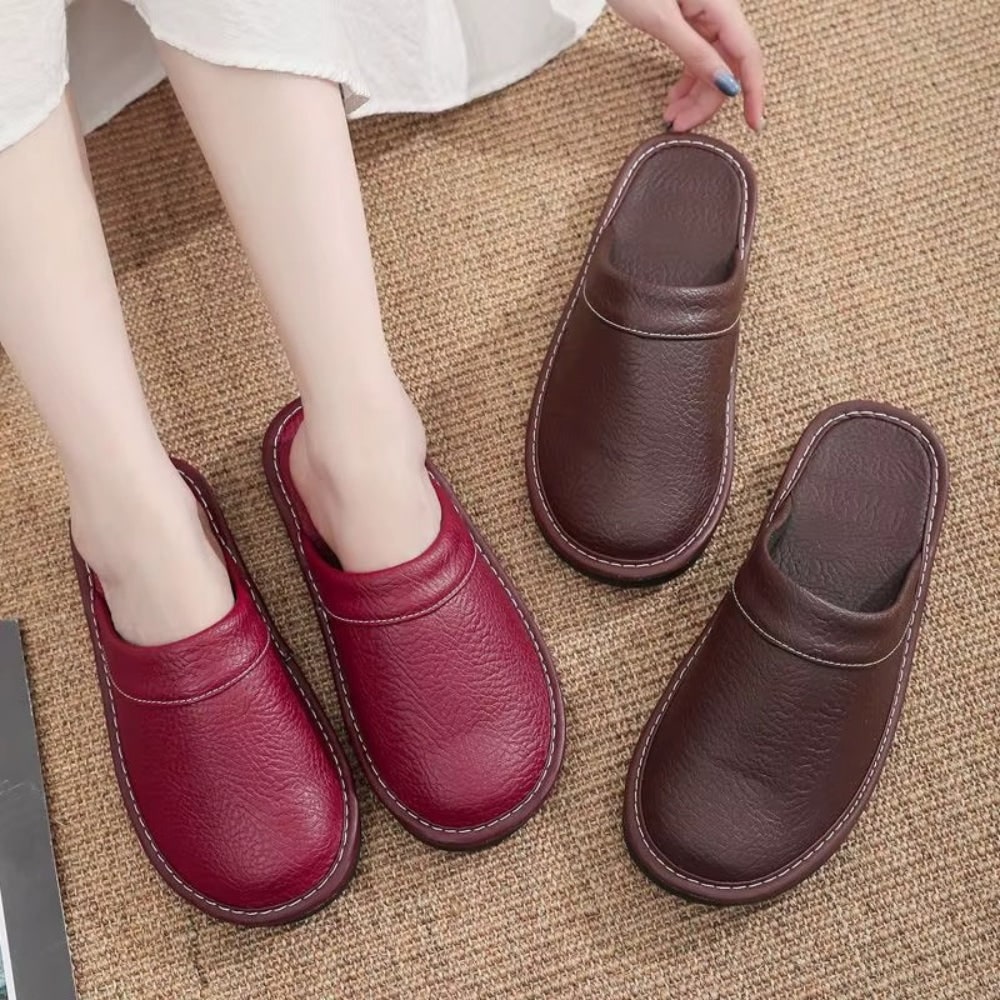 Slippers with Arch Support Comfy Faux Leather Indoor House Closed Toe Slip-On - Image 8