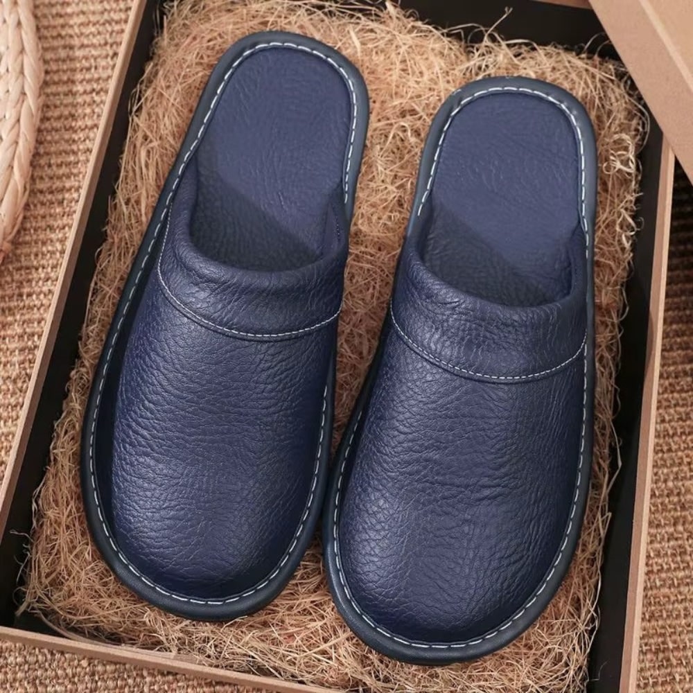 Slippers with Arch Support Comfy Faux Leather Indoor House Closed Toe Slip-On - Image 9
