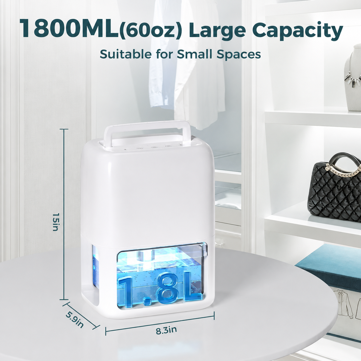 Small Dehumidifier for Bedroom with 1.8l Tank Quiet Operation and Timer Function - Image 3