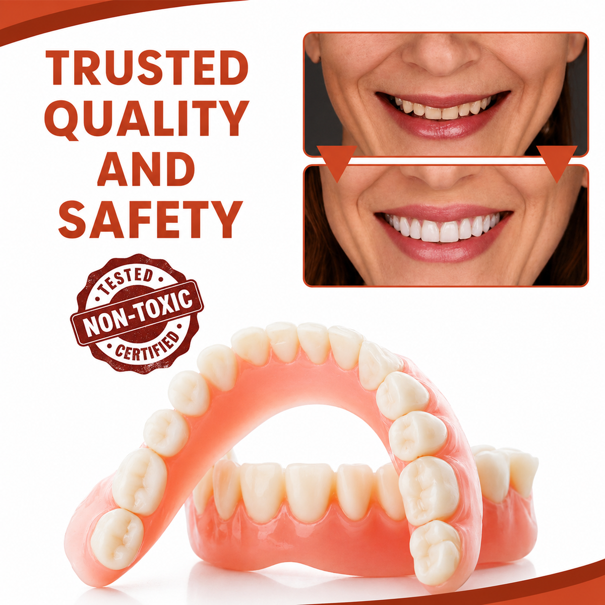 Snap on Veneers Temporary Moldable Fake Teeth Upper and Lower Set with Simulated Gums - Image 2