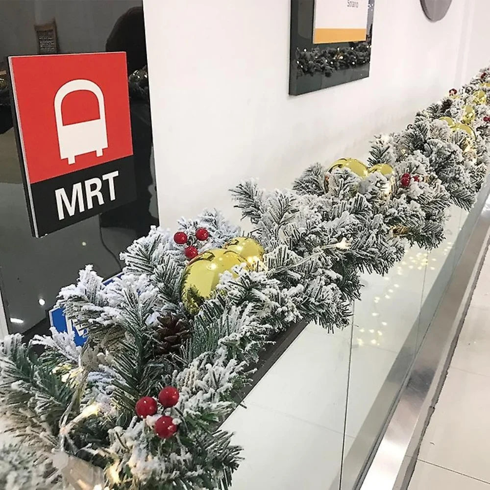Snow Flocked Artificial Christmas Garland for Mantle and Stairs with Bendable Wire - Image 3