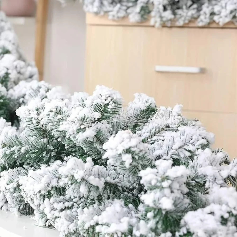 Snow Flocked Artificial Christmas Garland for Mantle and Stairs with Bendable Wire - Image 4