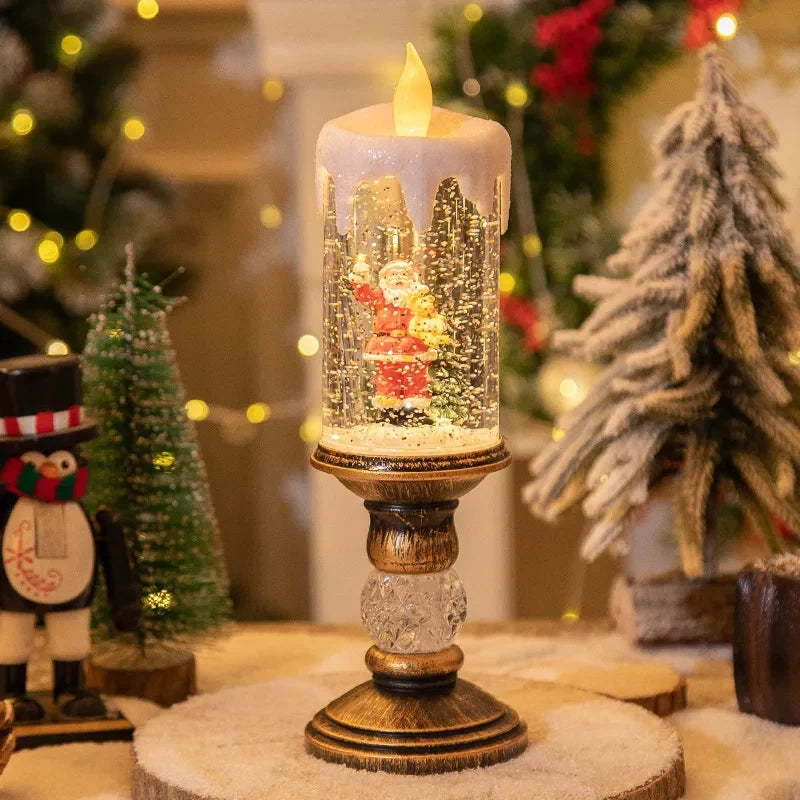 Snow Globe LED Candle with Vintage Brass Pedestal Base and Flameless Glitter Light - Image 2