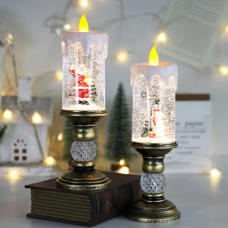 Snow Globe LED Candle with Vintage Brass Pedestal Base and Flameless Glitter Light - Image 4