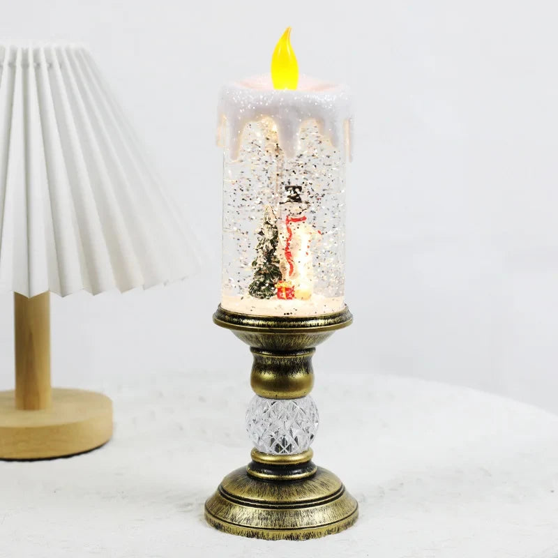 Snow Globe LED Candle with Vintage Brass Pedestal Base and Flameless Glitter Light - Image 6