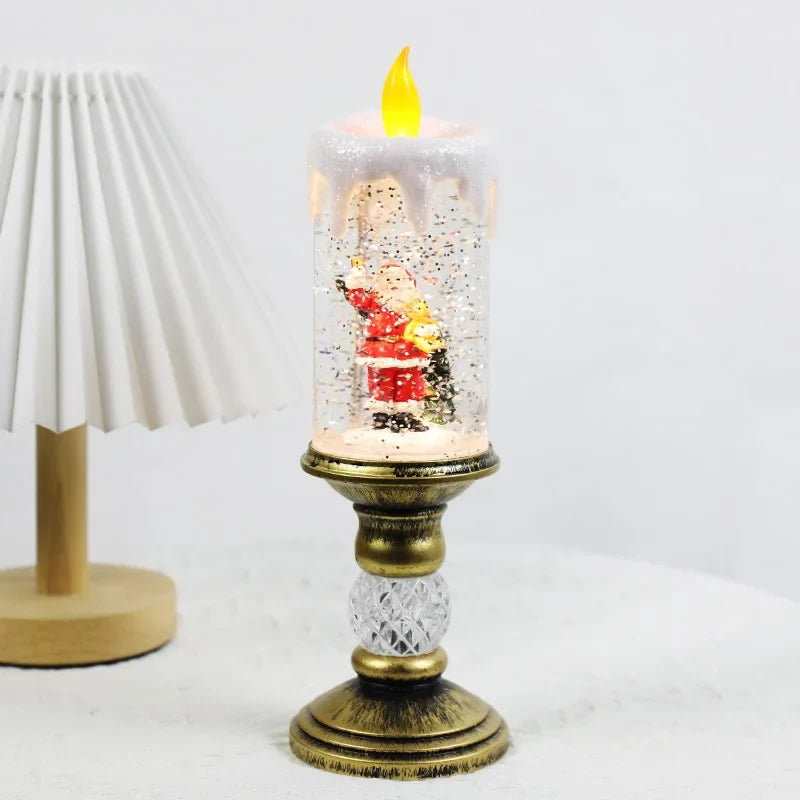 Snow Globe LED Candle with Vintage Brass Pedestal Base and Flameless Glitter Light - Image 8