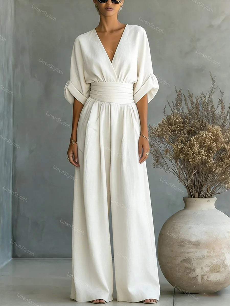 Sofia | Jumpsuit Donna Scollo V Cintura Bianco