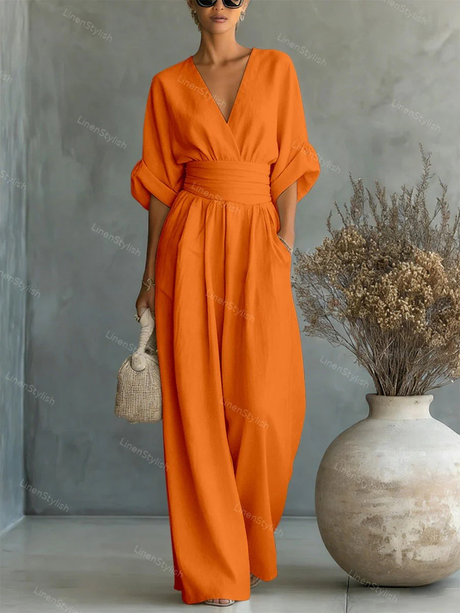 Sofia | Jumpsuit Donna Scollo V Cintura Arancione