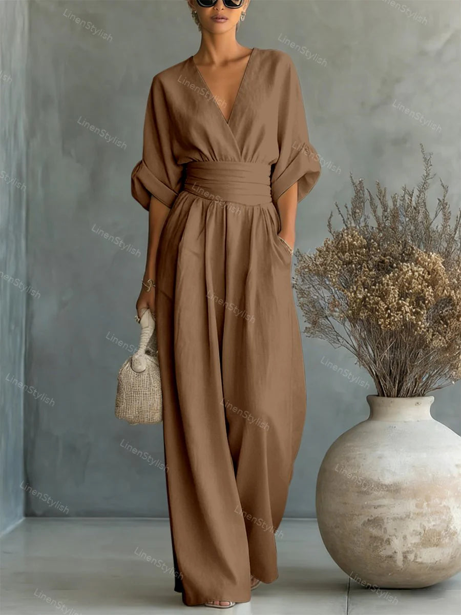 Sofia | Jumpsuit Donna Scollo V Cintura Kaki