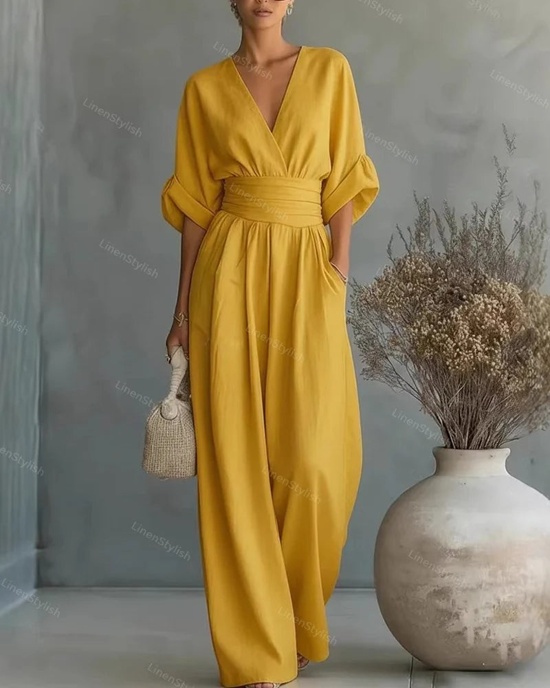 Sofia | Jumpsuit Donna Scollo V Cintura Giallo