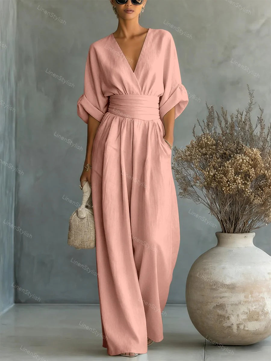 Sofia | Jumpsuit Donna Scollo V Cintura Rosa