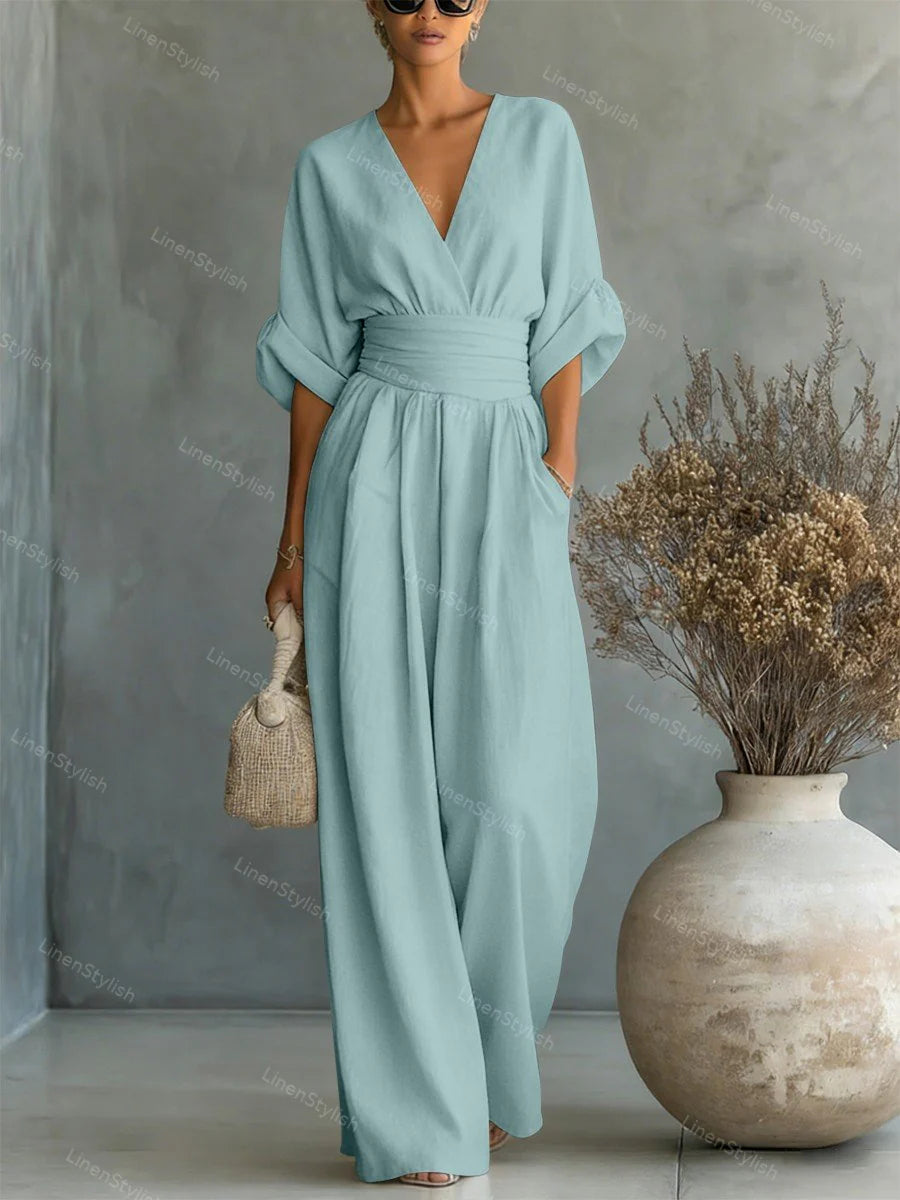Sofia | Jumpsuit Donna Scollo V Cintura Blu