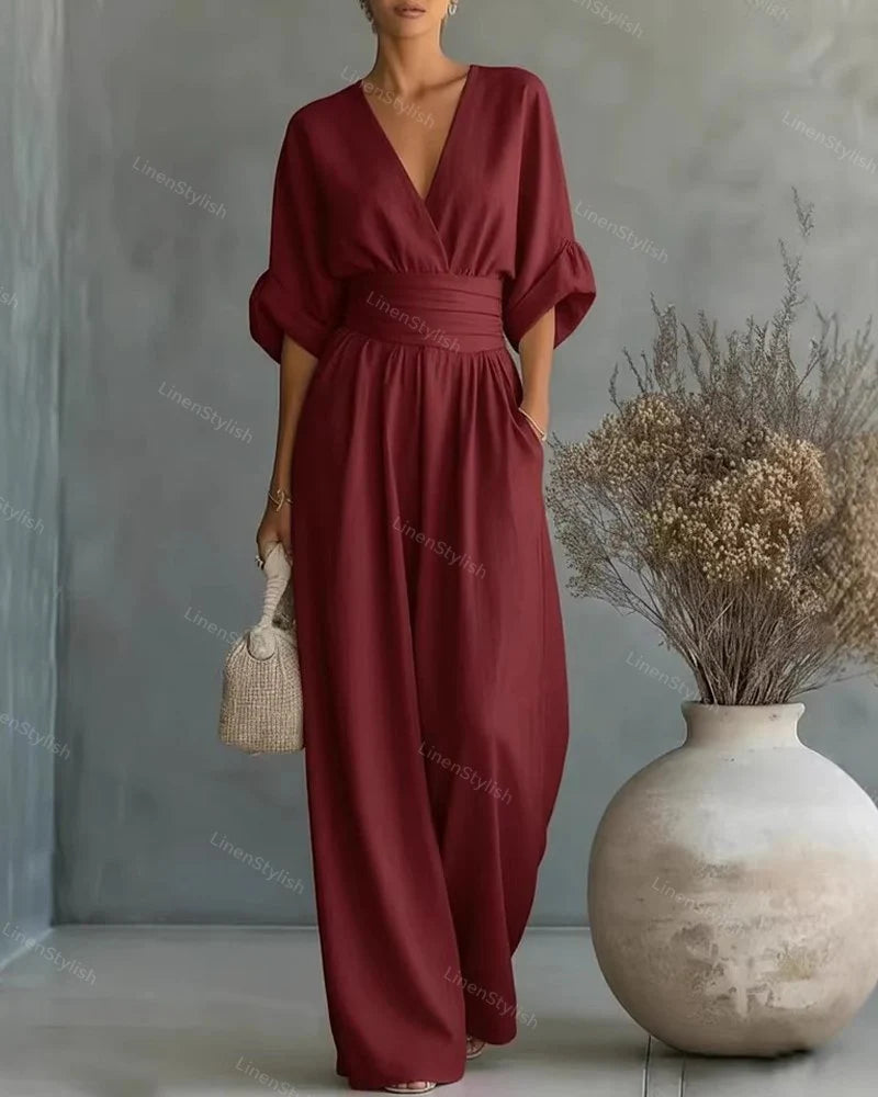 Sofia | Jumpsuit Donna Scollo V Cintura Bordeaux