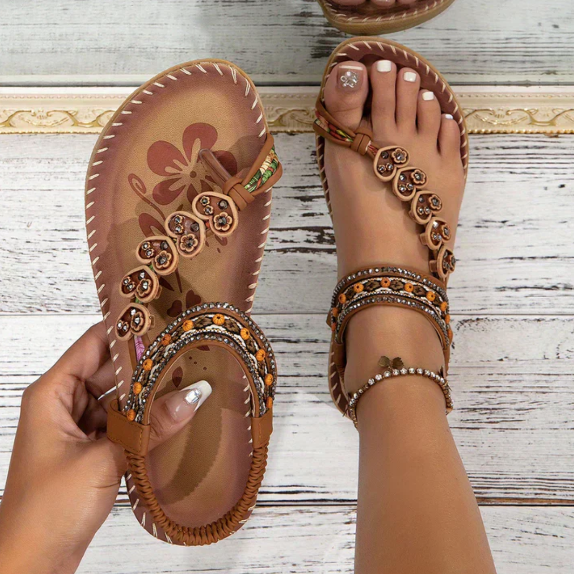 Sofia | Sandali Donna Comodi Boho Infradito Estate Marrone