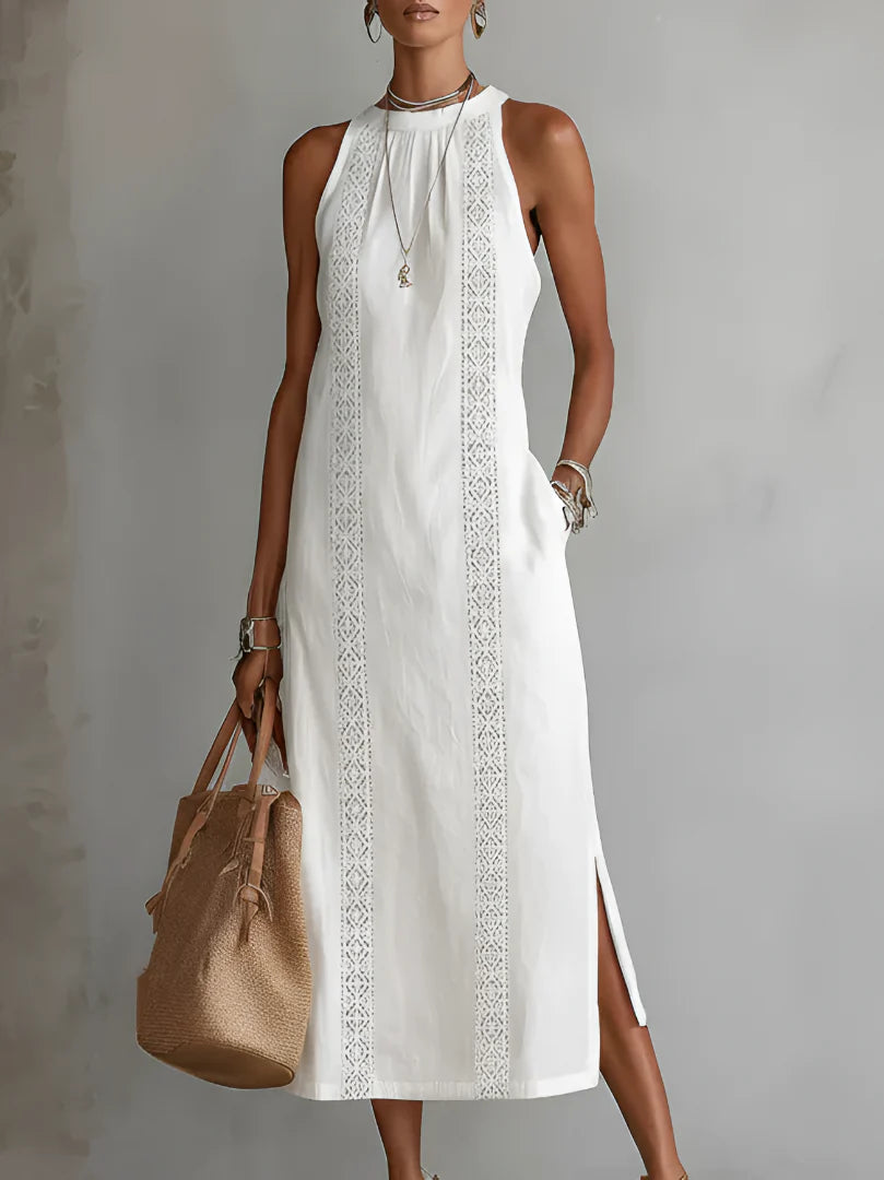 Sofia | Vestito Midi Pizzo Bianco Senza Maniche Bianco