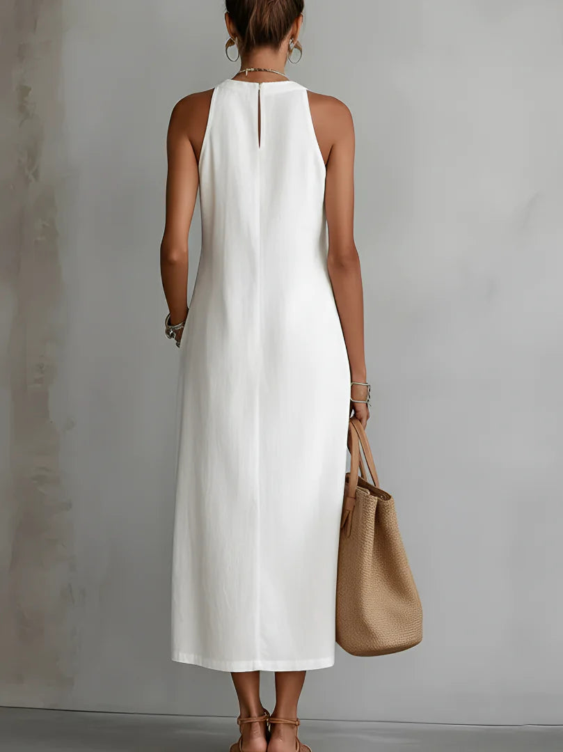 Sofia | Vestito Midi Pizzo Bianco Senza Maniche