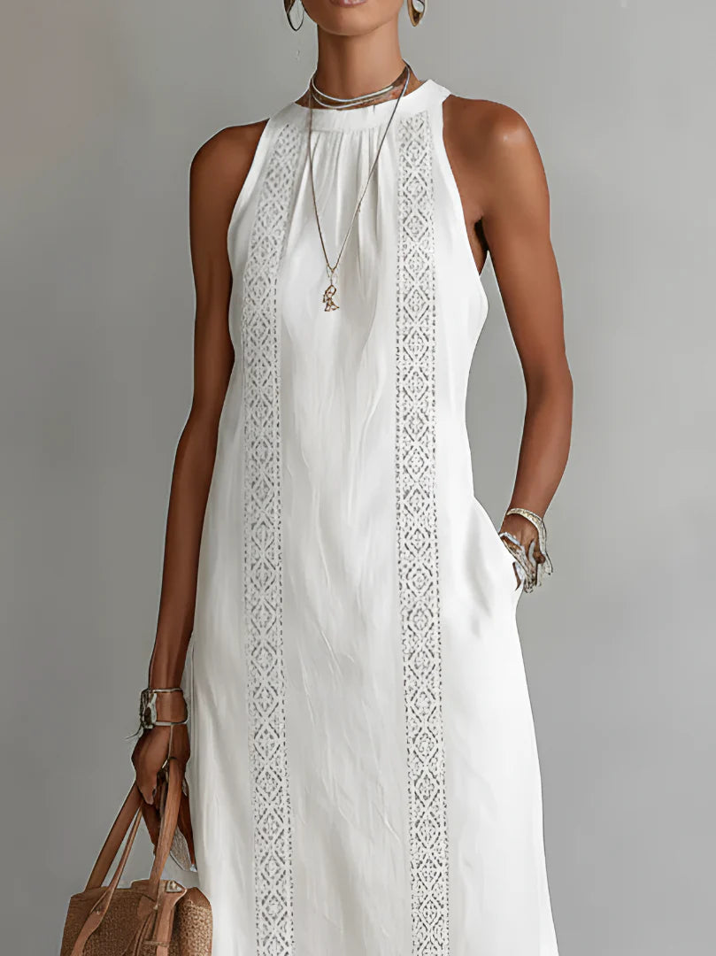 Sofia | Vestito Midi Pizzo Bianco Senza Maniche