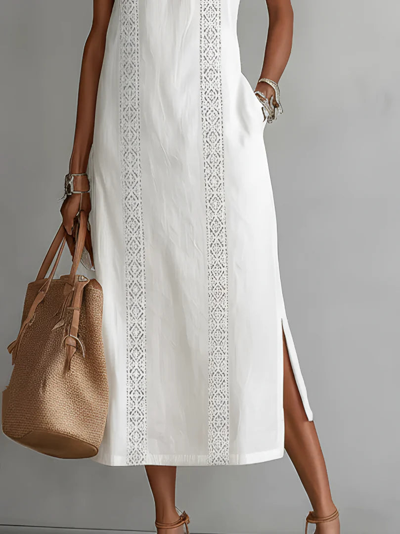 Sofia | Vestito Midi Pizzo Bianco Senza Maniche