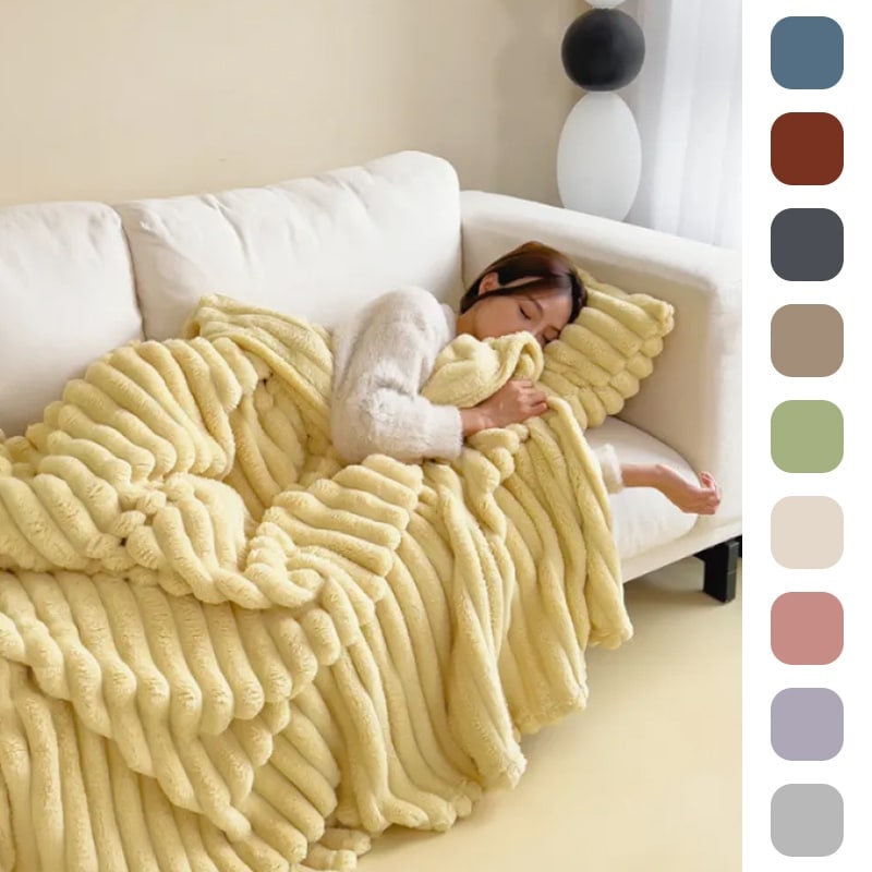 Soft Faux Fur Blanket with Plush Throw Design Ribbed Texture and Matching Pillowcase - Image 1