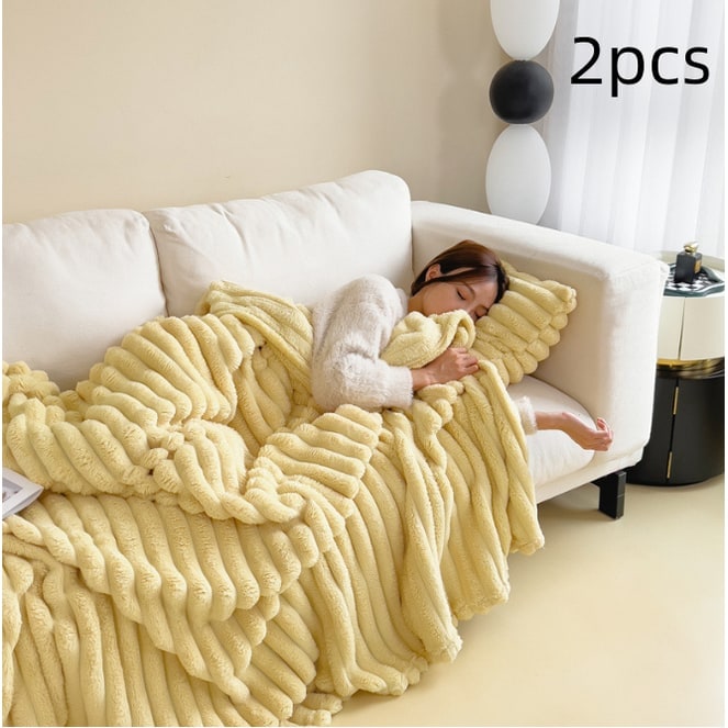Soft Faux Fur Blanket with Plush Throw Design Ribbed Texture and Matching Pillowcase - Image 11