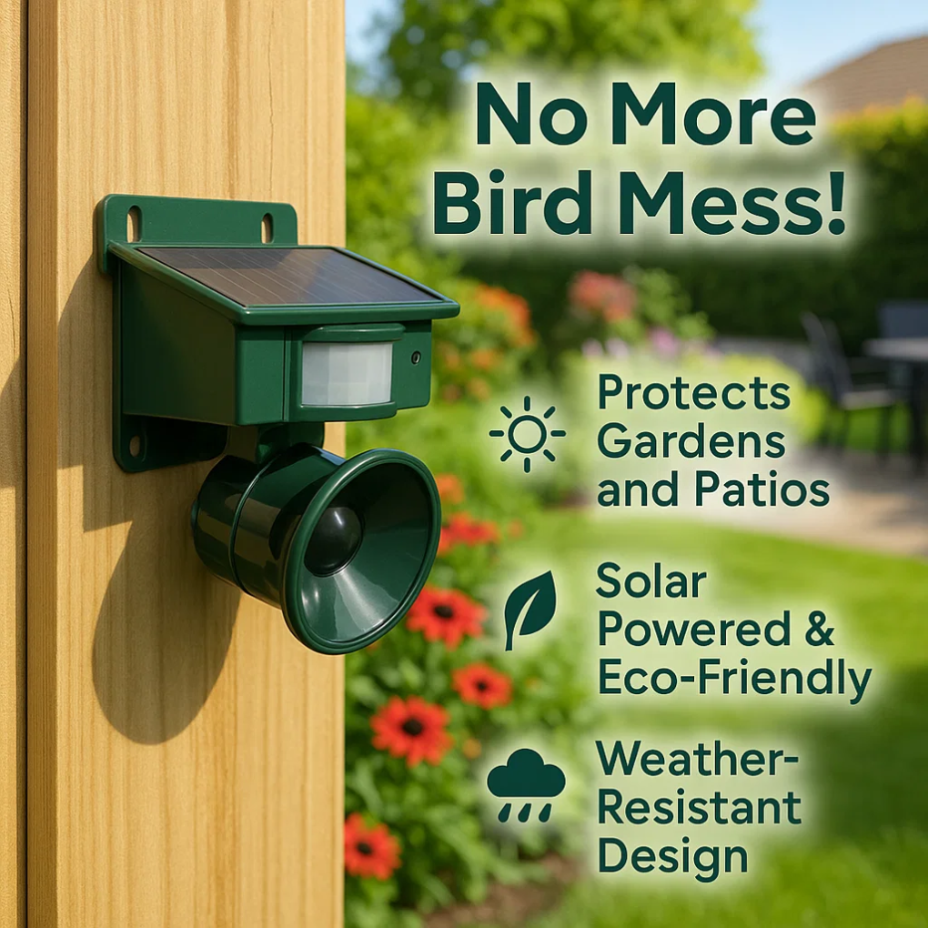 Solar-Powered Motion-Activated Bird Deterrent with Ultrasonic Pest Repeller and Adjustable Frequency - Image 3