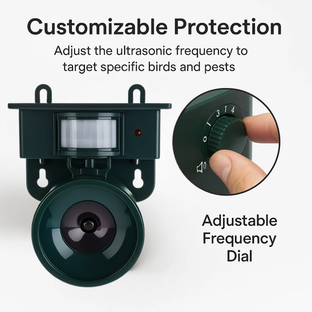 Solar-Powered Motion-Activated Bird Deterrent with Ultrasonic Pest Repeller and Adjustable Frequency - Image 5