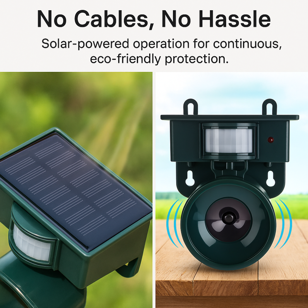Solar-Powered Motion-Activated Bird Deterrent with Ultrasonic Pest Repeller and Adjustable Frequency - Image 7