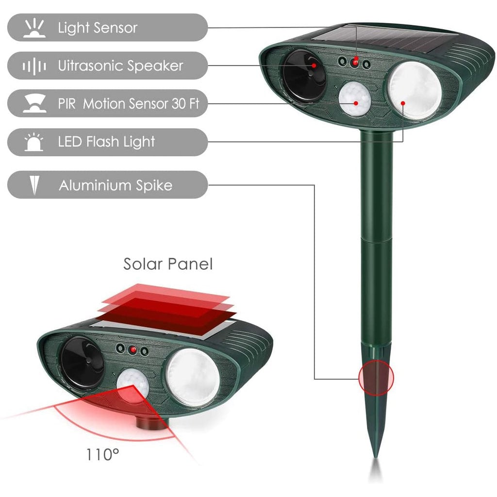 Solar Powered Ultrasonic Mouse Repellent with LED Flashing Lights and Ground Stake - Image 10