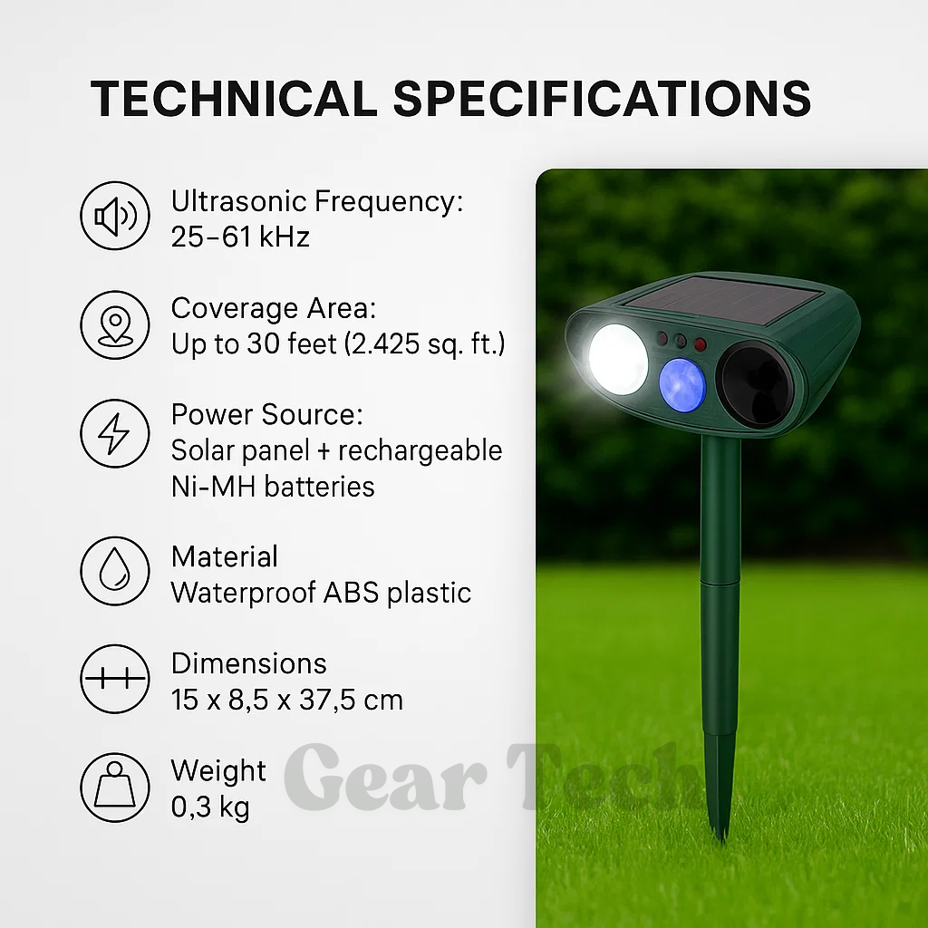 Solar Powered Ultrasonic Mouse Repellent with LED Flashing Lights and Ground Stake - Image 3