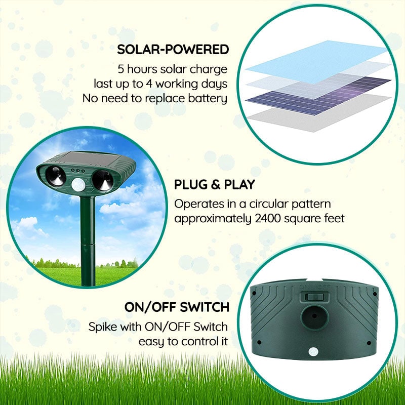 Solar Powered Ultrasonic Mouse Repellent with LED Flashing Lights and Ground Stake - Image 7