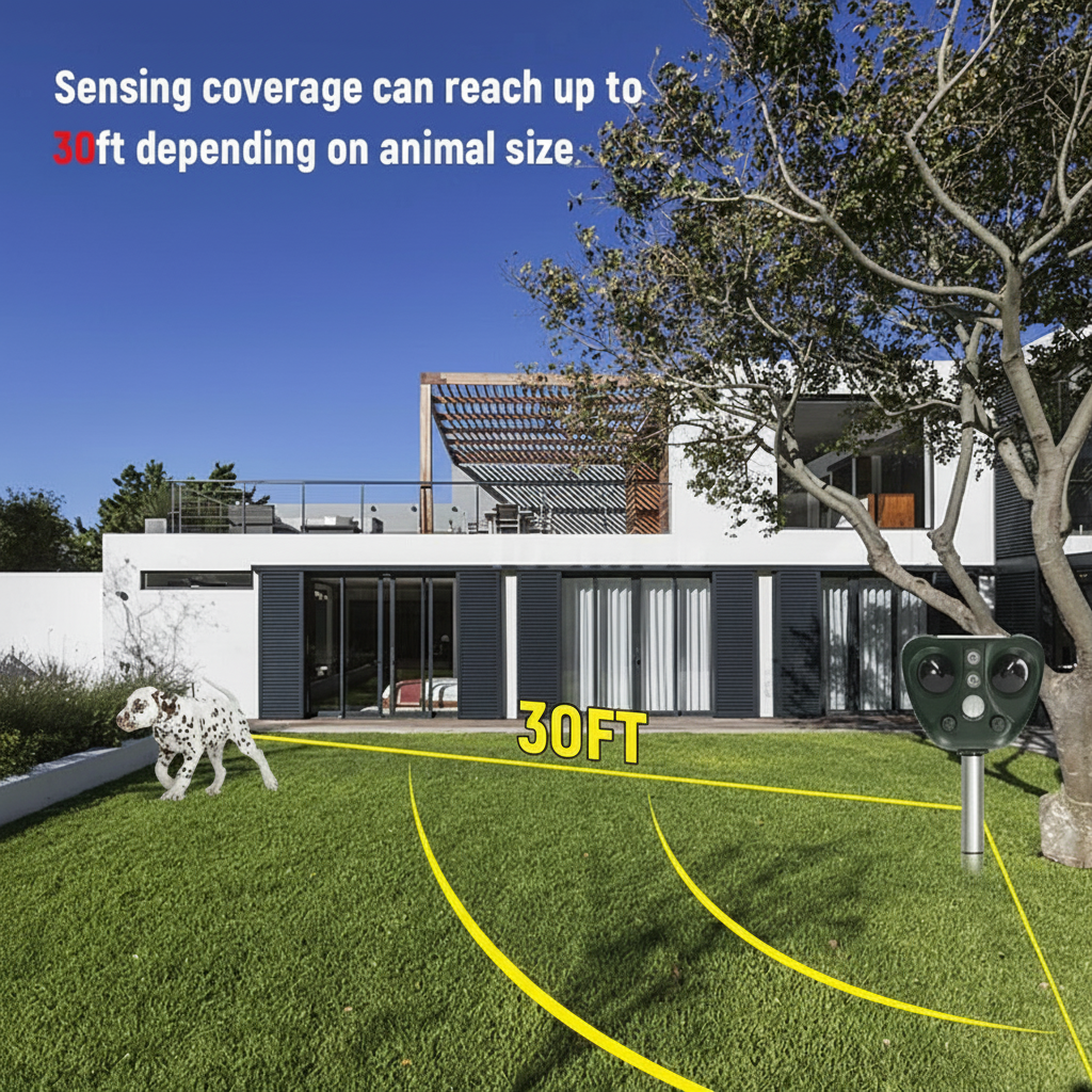 Solar Ultrasonic Bird Deterrent with Motion Sensor LED Lights and Ground Stake - Image 2